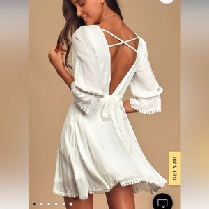 Lulu’s In the Meadow White Embroidered Backless Mini Dress - size L